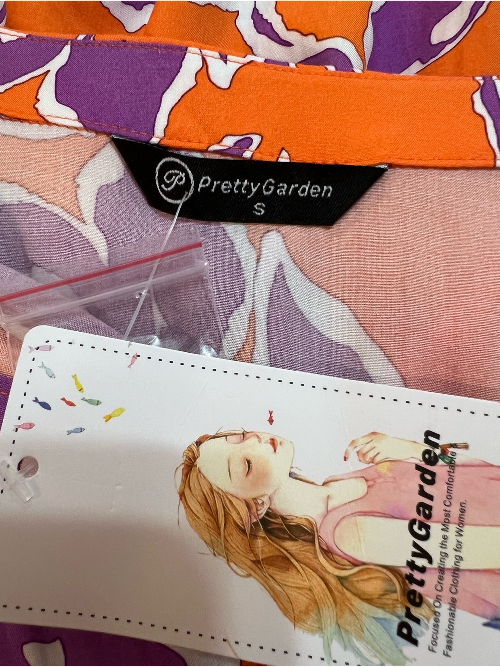 PrettyGarden Orange Purple Floral Design Button-Front Blouse. Size Small. NWT. - Picture 3 of 15